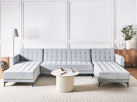 Canapea modulară - 5-seater modular U-shaped sofa ABERDEEN Velvet Light grey