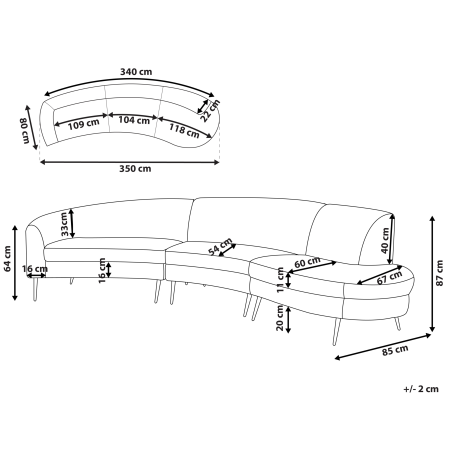 Canapea semicirculară cu 4 locuri MOSS Catifea Bej deschis [2]