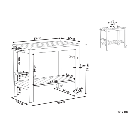 Carucior de grădină pentru băuturi SASSARI II Lemn de acacia certificat Maro deschis [2]
