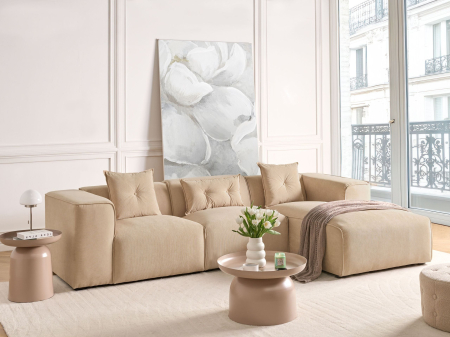 Canapea de colț - 3-seater corner sofa DOLVA Velvet Beige Left