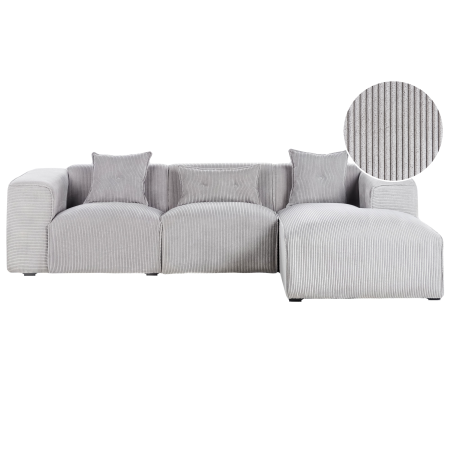 DOLVA 3-seater corner sofa Velour Light Grey Left [1]