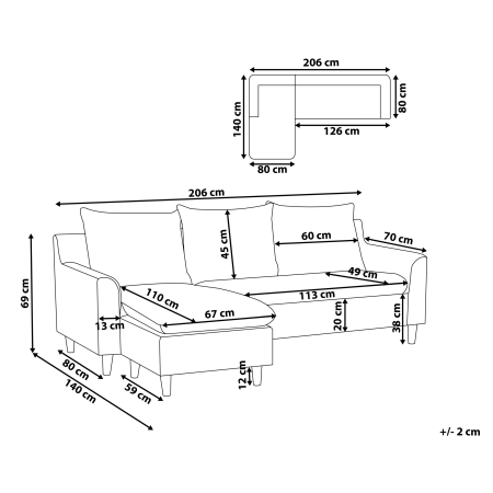 3-seater corner sofa ELVENES Light Grey Right [2]