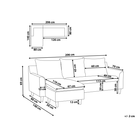 ELVENES 3-seater corner sofa Taupe Right [2]