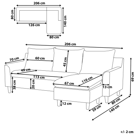Colțar cu 3 locuri ELVENES  Taupe Stânga [2]