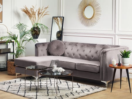 Canapea de colț - 3-seater corner sofa FLEN Velvet Grey Right