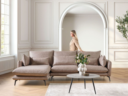 Sofas - GALLO 3-seater corner sofa Suede Light brown Right