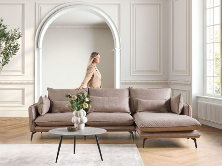 Canapea de colț - 3-seater corner sofa GALLO Suede Light brown Left