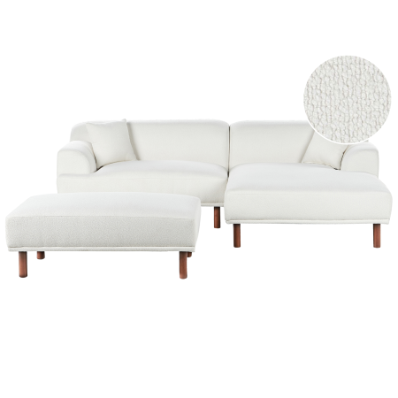 Colțar cu 3 locuri HOLT Boucle Alb cu otoman Stânga [1]