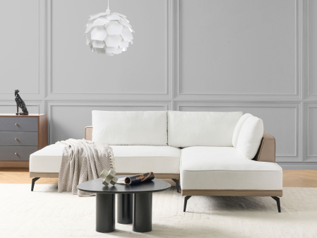 Canapele - Colțar cu 3 locuri MYKEN  Alb-murdar Stânga