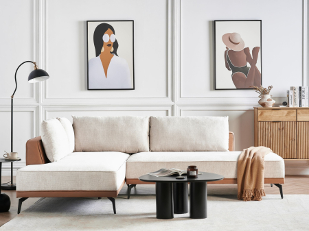 Canapele - Colțar cu 3 locuri MYKEN  Bej deschis Dreapta