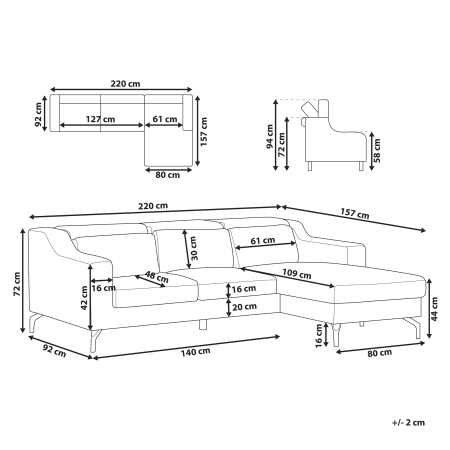 Colțar cu 4 locuri GLOSLI  Bleumarin Stânga [2]