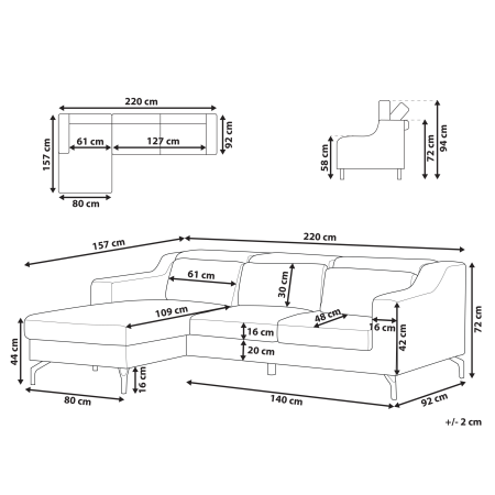 4-seater corner sofa GLOSLI Chenille Blue Right [2]