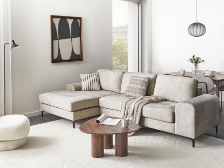 Canapele - Colțar cu 4 locuri KIRUNA Catifea Bej deschis Dreapta