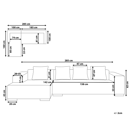 4-seater corner sofa LUNGO Velvet Off-white Right [2]