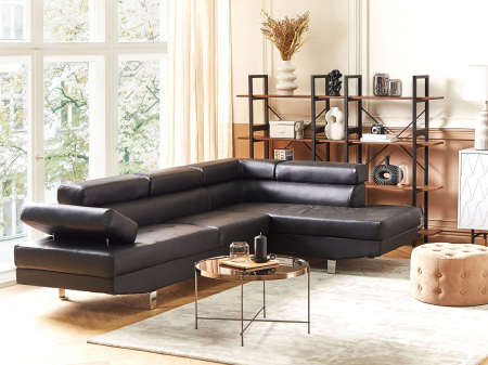 Canapea de colț - 5-seater corner sofa NORREA Black eco-leather Left