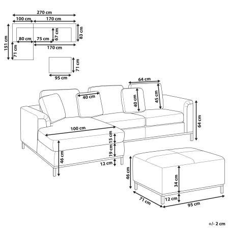 5-Seater Corner Sofa OSLO Beige with Ottoman Right [2]