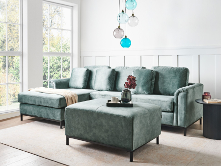 Canapea de colț - 5-seater corner sofa OSLO Velvet Green blue with ottoman Right