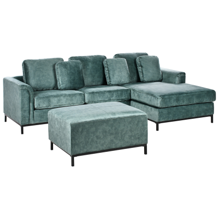 5-seater corner sofa OSLO Velvet Green blue with ottoman Left [3]