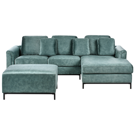 5-seater corner sofa OSLO Velvet Green blue with ottoman Left [1]
