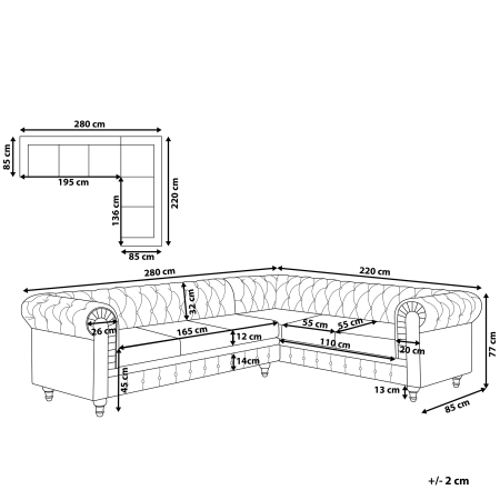 Colțar cu 6 locuri CHESTERFIELD  Gri Stânga [2]