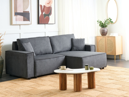 Canapea de colț - 3-seater corner sofa KARILA Dark grey with storage Left