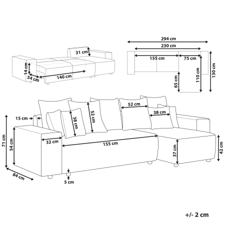 Colțar extensibil cu 3 locuri LUSPA  Gri deschis cu depozitare Stânga [2]