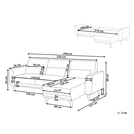 Colțar extensibil cu 3 locuri OLLSTA  Negru Stânga [2]