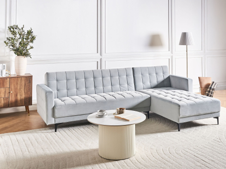 Canapea extensibilă - Colțar extensibil modular cu 4 locuri ABERDEEN Catifea Gri deschis Stânga