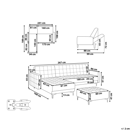 Colțar extensibil modular cu 4 locuri ABERDEEN  Gri închis cu otoman Dreapta [2]