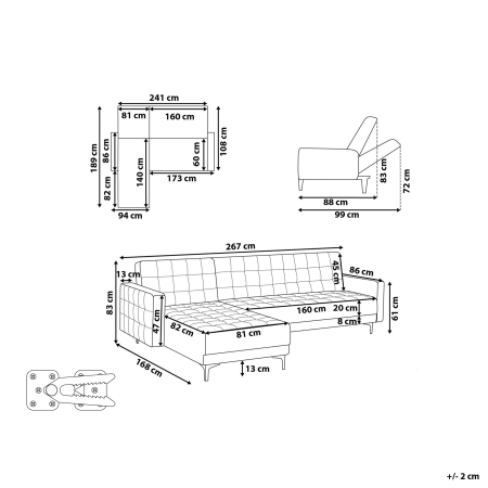 Colțar extensibil modular cu 4 locuri ABERDEEN  Gri închis Dreapta [2]