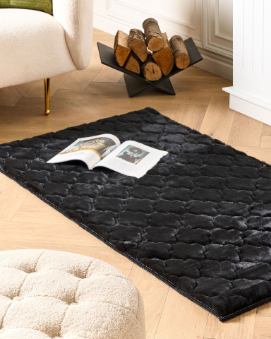 Covor cu fir lung - GHARO Black Faux Fur Carpet 80 x 150 cm