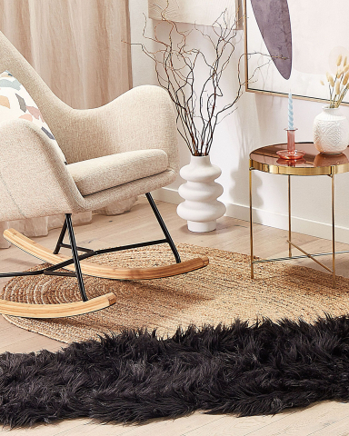 Covor din blană de oaie - Faux fur rug MAMUNGARI black 60 x 180 cm