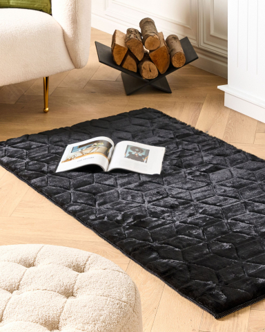 Covor cu fir lung - THATTA synthetic fur carpet Black 80 x 150 cm