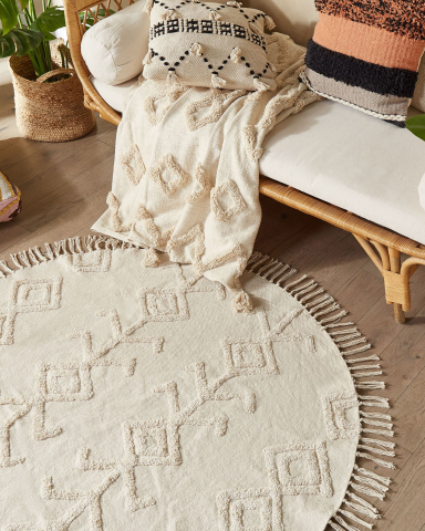 Covor împletit - HARRAN carpet Light beige ø 140 cm Cotton