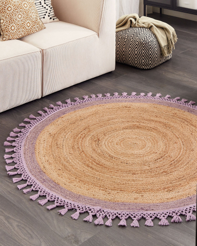 Covor împletit - MARTS Rug Purple ø 140 cm Jute