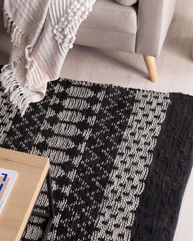 Covor împletit - SOKUN Carpet Black 140 x 200 cm Natural Leather