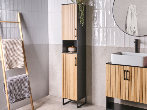 Mobilier baie - Dulap de baie MISCANTI Lemn de bambus 30 cm Maro deschis