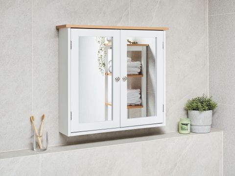 Dulap de baie cu oglindă - Dulap de baie suspendat cu oglindă ALAMOS 65 cm 60 cm Alb