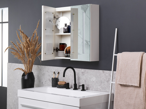 Dulap de baie cu oglindă - Hanging bathroom cabinet with LED mirror CHABUNCO 60 cm 60 cm White