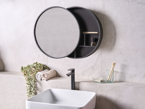 Mobilier baie - Dulap de baie suspendat cu oglindă UCAYALI 50 cm 50 cm Negru