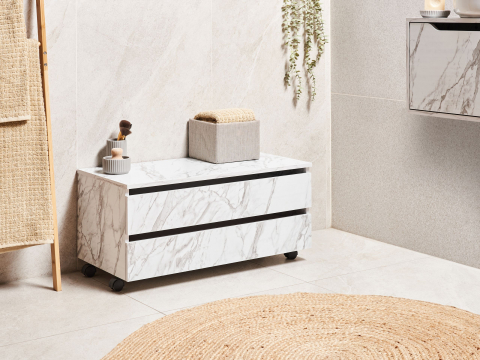 Black Friday - TERESINA bathroom cabinet with wheels 80 cm Marble white
