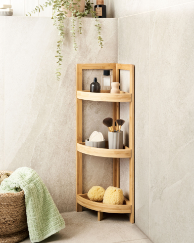 Etajeră pentru baie - Corner shelf ILLAMPU Bamboo wood Light brown