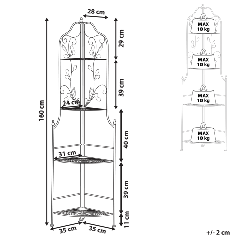 Etajeră de colț SIDERNO Metal 35 cm 35 cm Negru [2]