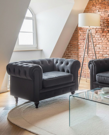 Fotolii - Fotoliu CHESTERFIELD Catifea Negru