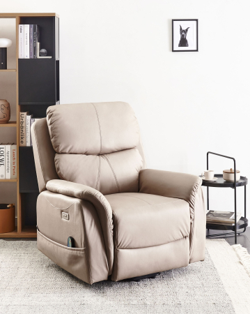 Scaun reclinabil - Fotoliu cu recliner electric GLORIE cu funcție de masaj Piele ecologică Taupe