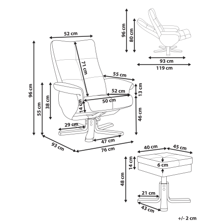 Fotoliu cu recliner EPSE cu taburet Piele ecologică Bej [2]