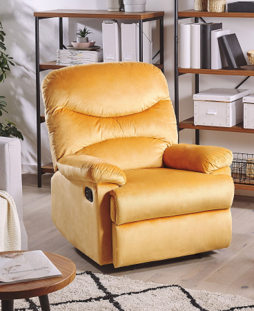 Fotoliu - ESLOV Recliner Armchair Retractable Footrest Velvet Mustard Yellow