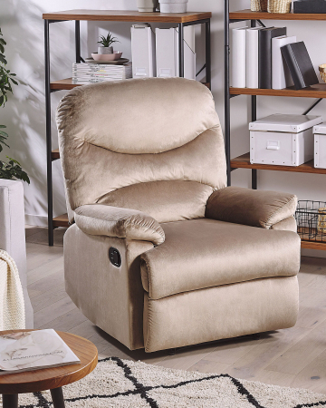 Fotoliu - ESLOV recliner armchair Retractable footrest Velvet Taupe Beige