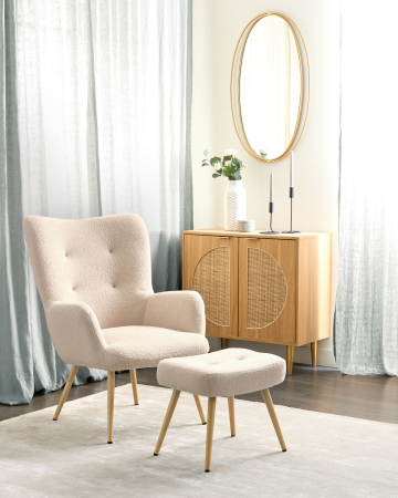 Whole Home - VEJLE high-back armchair with Boucle stool Beige