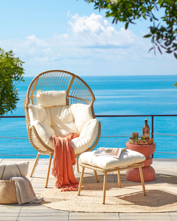 Whole Home - MURANO Beige Synthetic Rattan Garden Armchair with Footrest